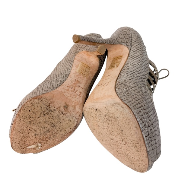 Dior Grey Snake Leather Cage Lace Up Peep Toe Pumps - Picture 5 of 7